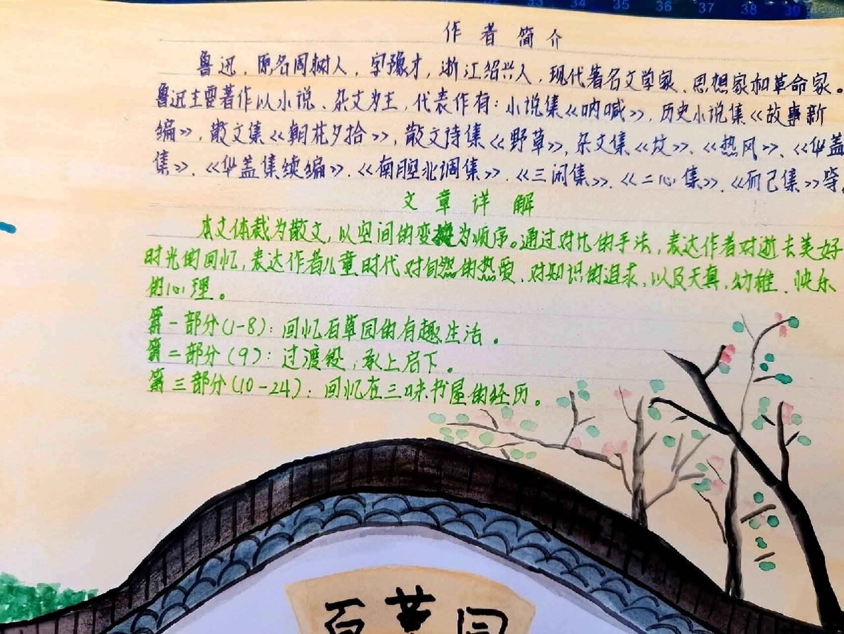 《从百草园到三味书屋》思维导图手抄报