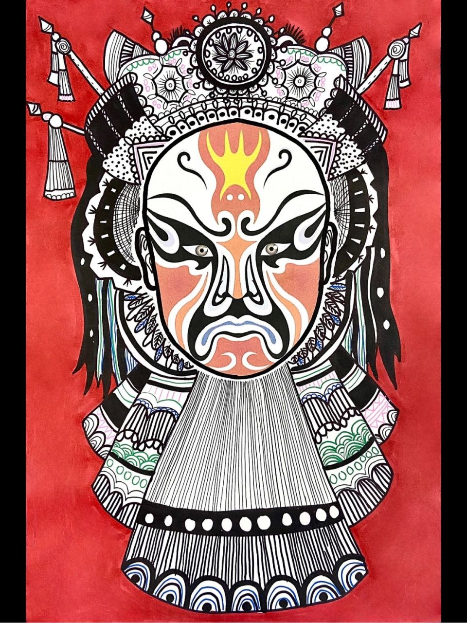 京剧脸谱线描创意儿童画 脸谱图片打印出来,a4纸可以打印两个.