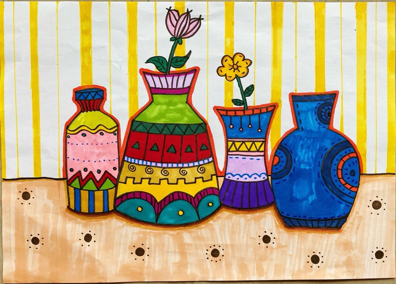 漂亮的瓶子美丽的瓶子线描儿童简笔画创意画