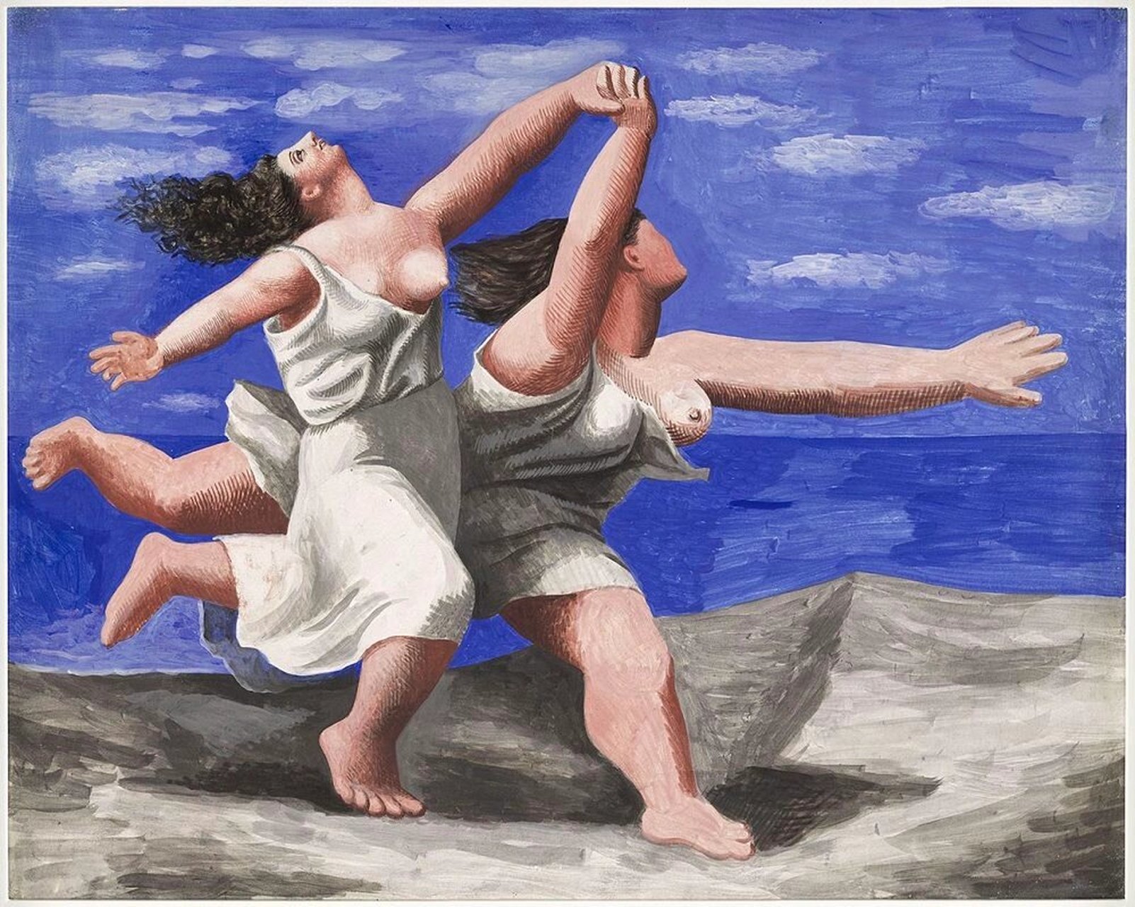 世界名画—毕加索:沙滩上奔跑的两个女人 如果当时有只猫:天蓝蓝!