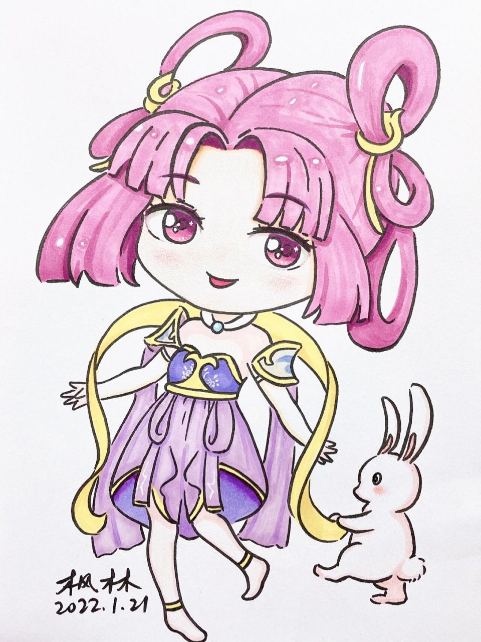 王者荣耀q版嫦娥手绘 画个q版的嫦娥,附带步骤 绘画工具:秀丽笔,马克