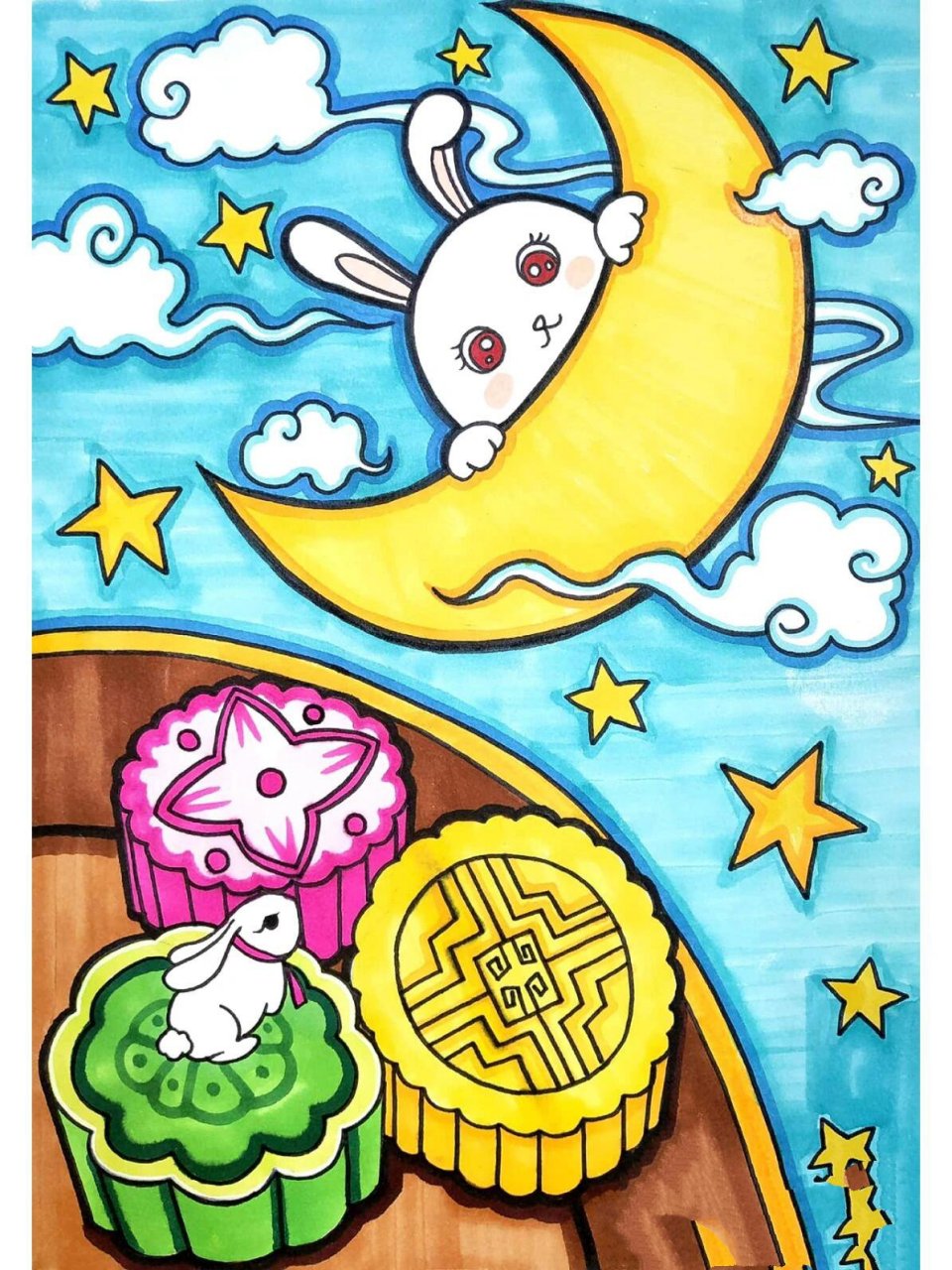 中秋节儿童画     适合小朋友的中秋节主题绘画来啦～大家一起画起来