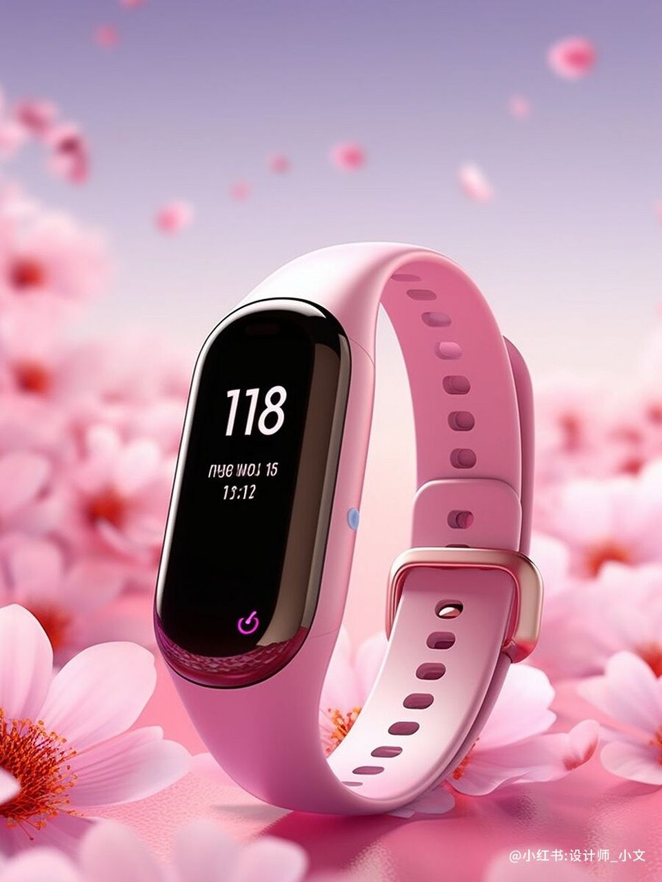 【al创作】mid journey 产品图快速生成02 关键词:智能手环,粉色花朵