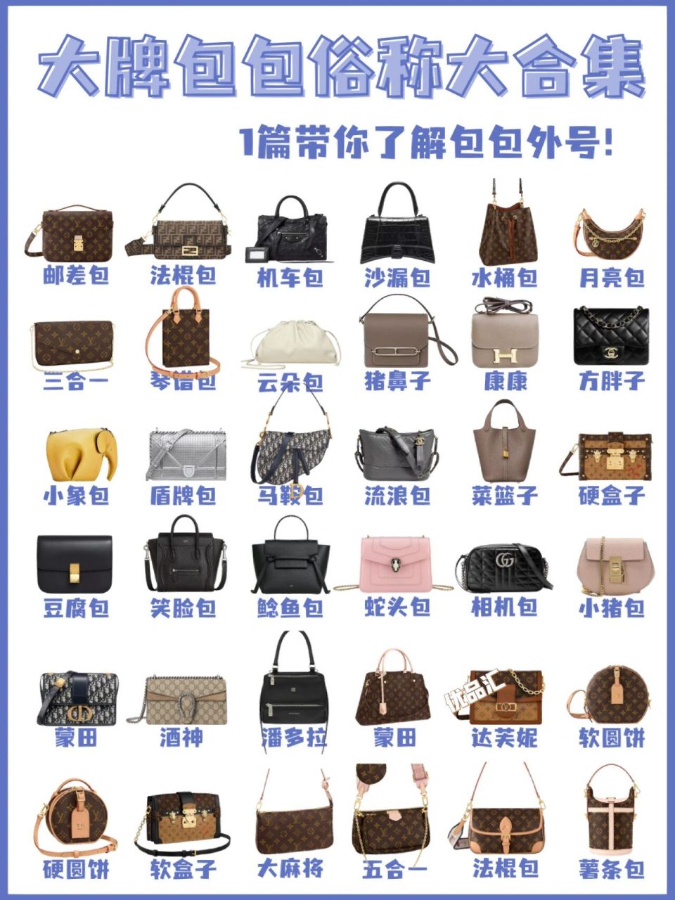 6张图带你了解大牌包包俗称别名 今天带来了奢侈品大牌包俗称合集,小