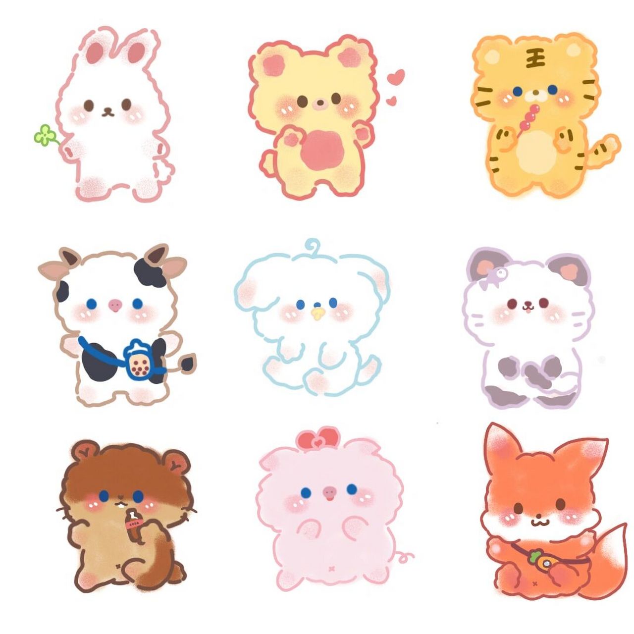 软萌治愈简笔画教程之小动物合集 软件:画吧 教程:先画线稿再铺底色