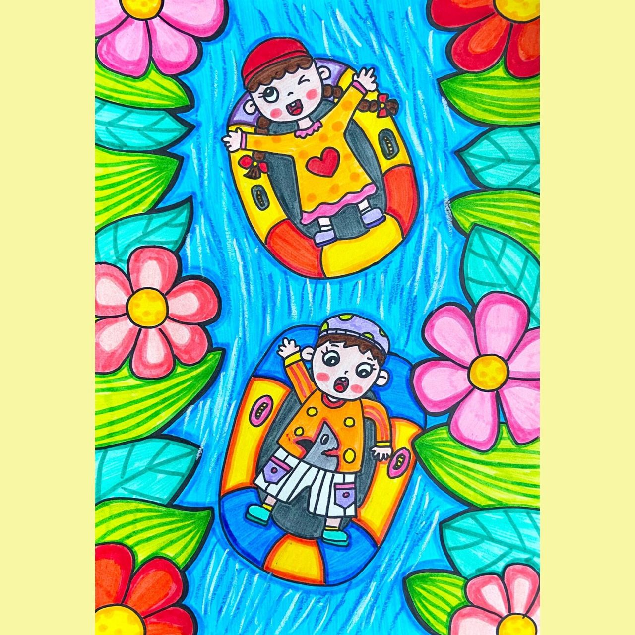 创意儿童画《来漂流啦》 创意儿童彩笔画