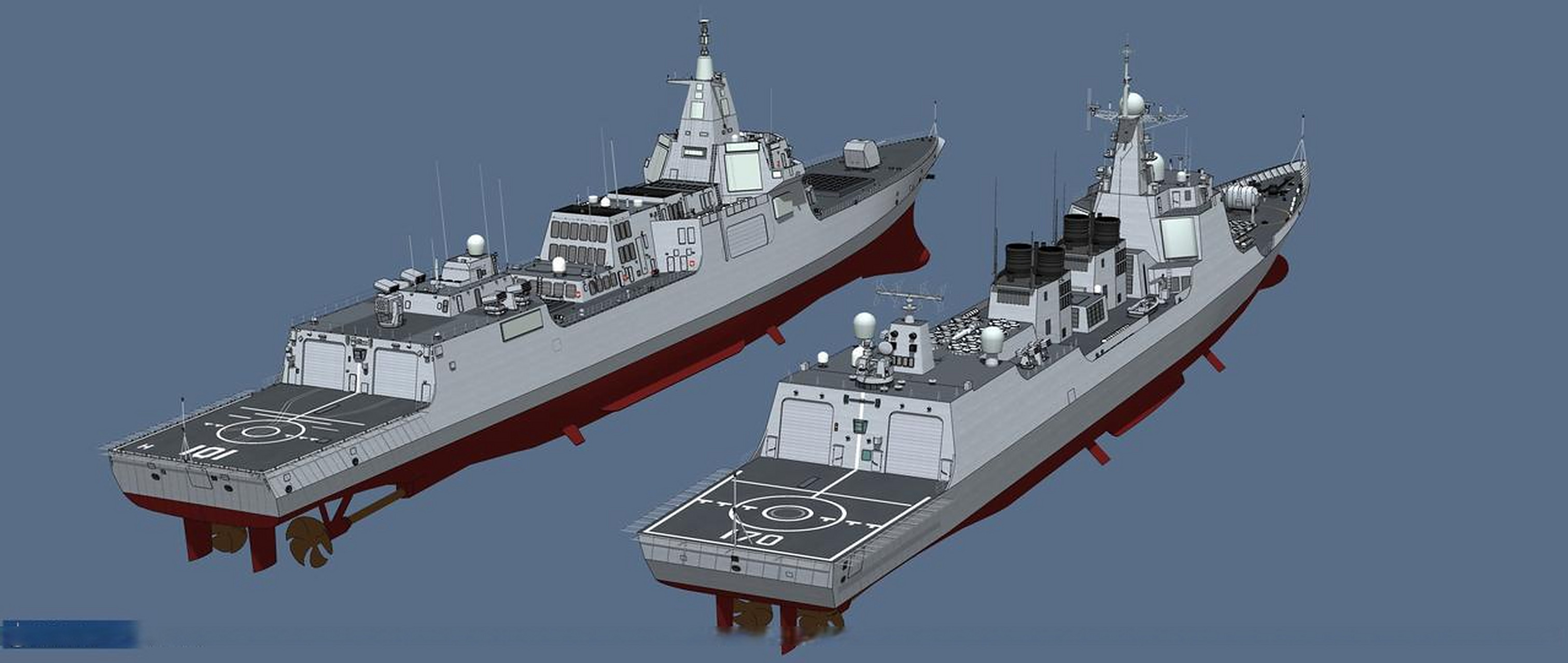 冷战遗风,052c驱逐舰放大版! 虽然气质上有别于055,也挺好看.