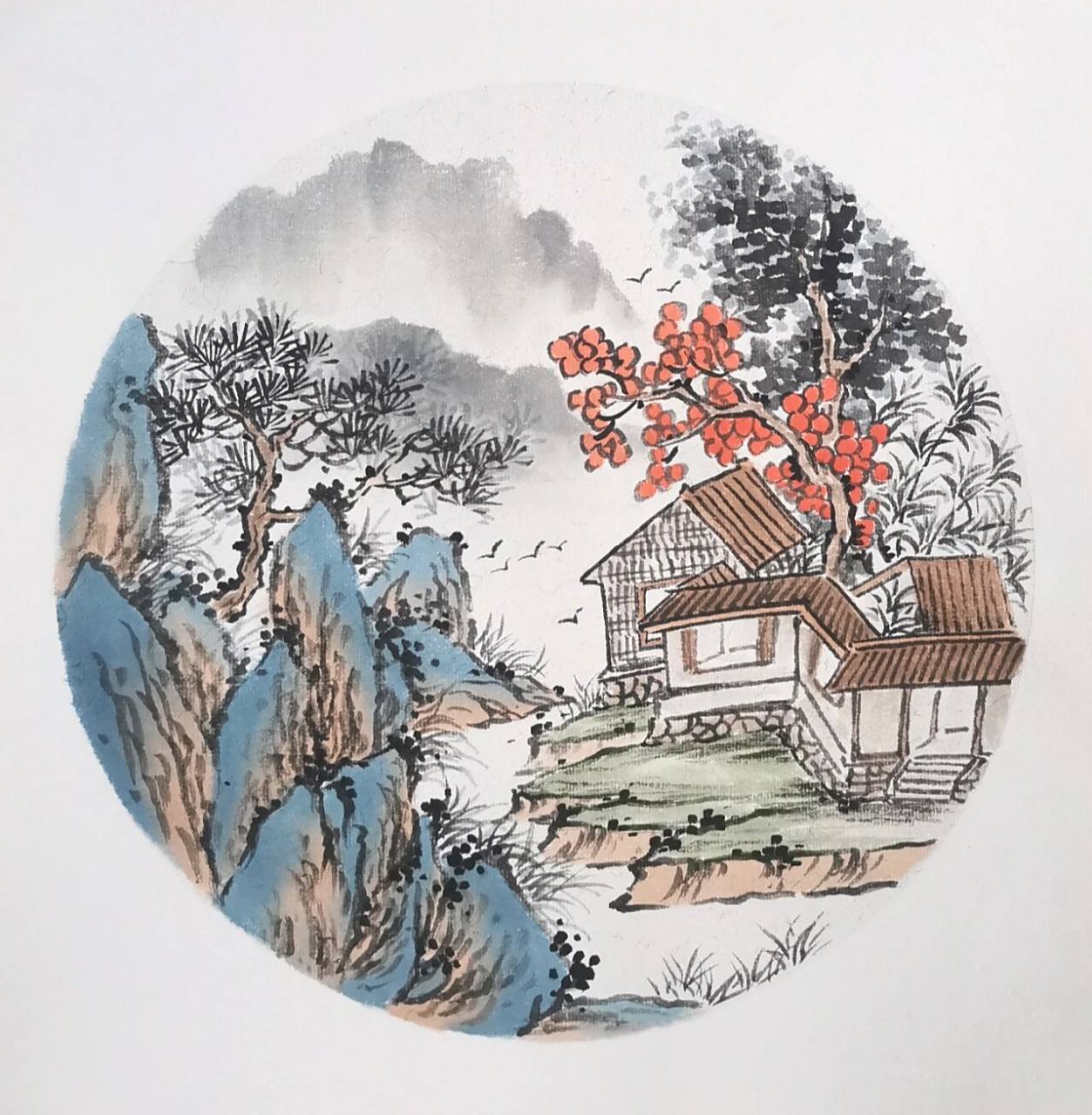 简单国画山水(含步骤图) (1)山石:赭石,花青.