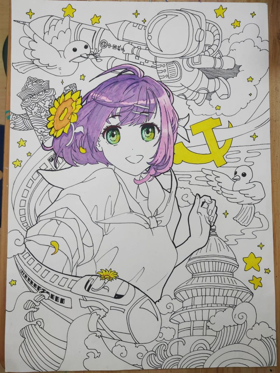 爱国爱党主题插画 穿校服配红领巾,再算一个校园主题 【真的没有时间