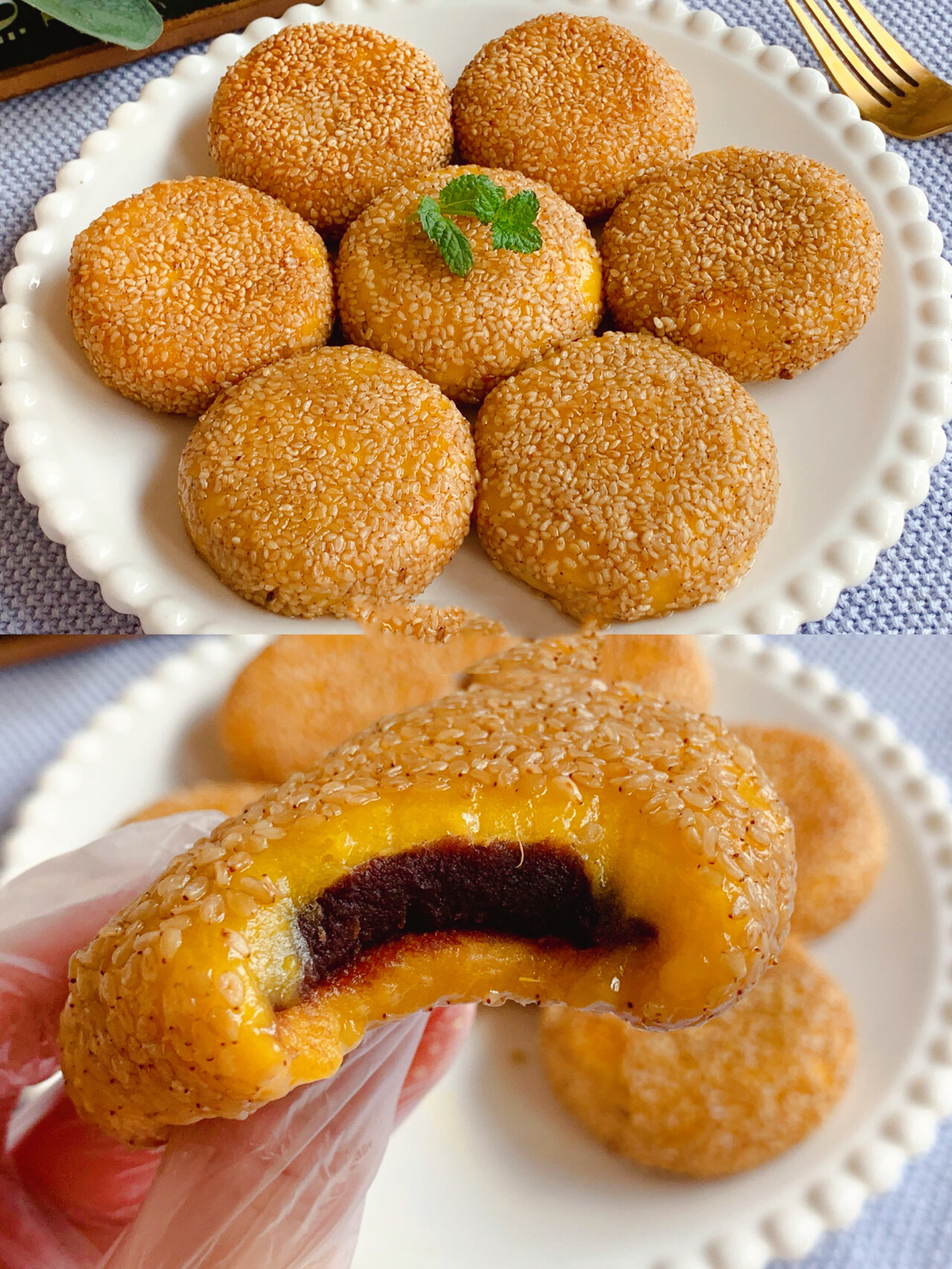 的南瓜豆沙糯米饼,97糯叽叽的,香甜可口,好吃到哭7515做法简单