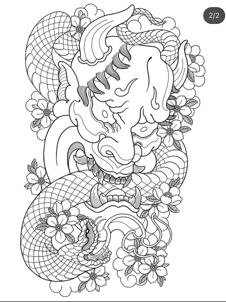 ins日式老传统纹身手稿分享#满背般若蛇