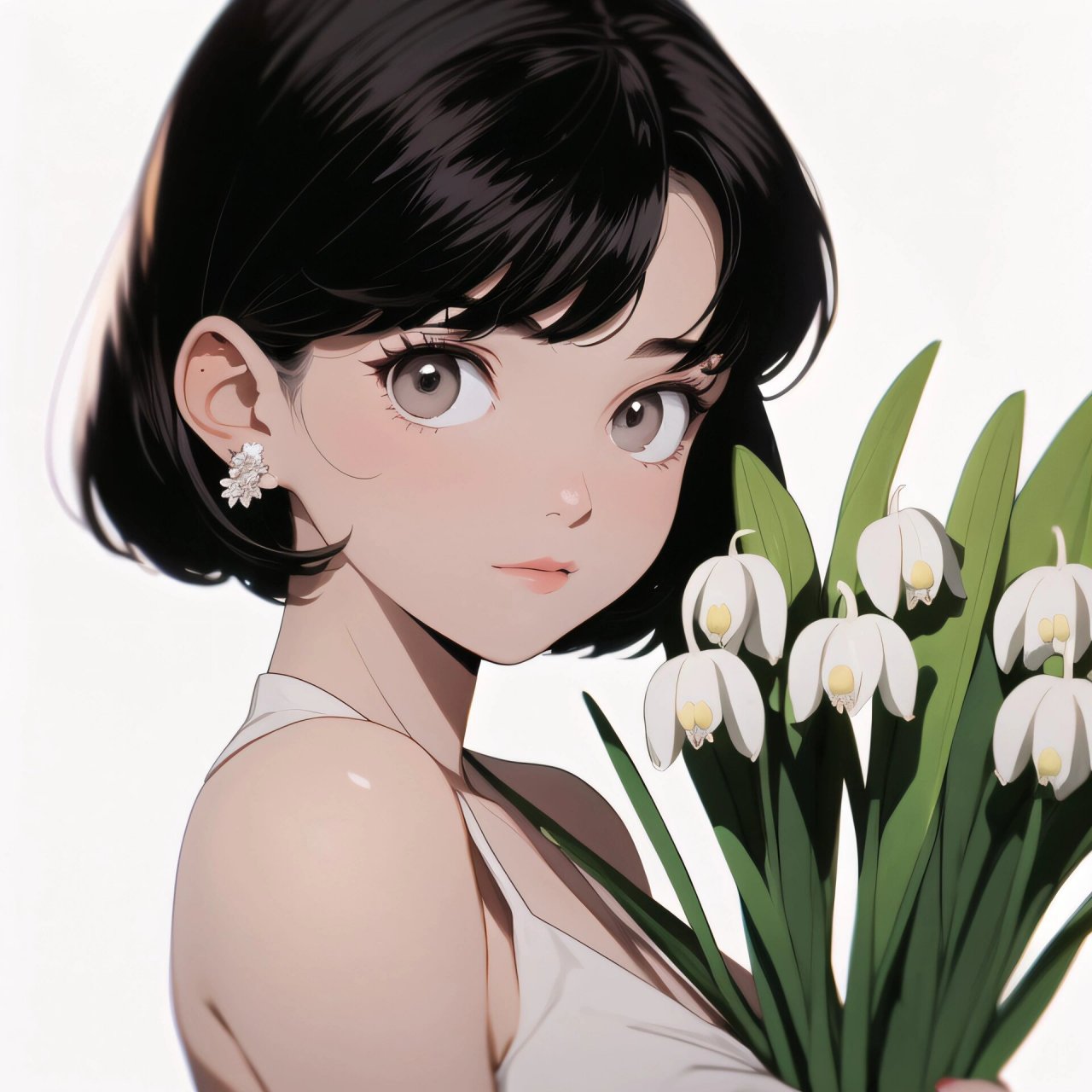 旧漫头像|气质短发小姐姐手捧铃兰花