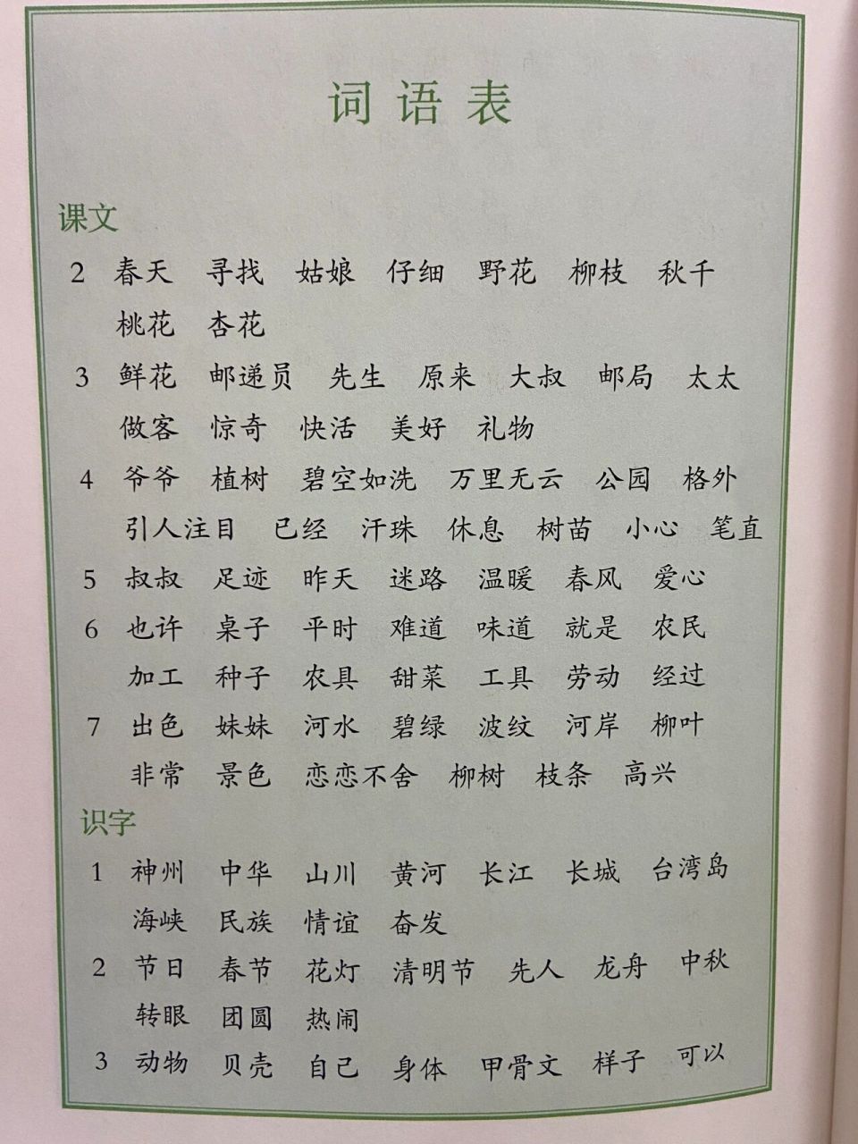 【2022年春季最新版】部编版二下语文书词语表 新的词语表来啦92