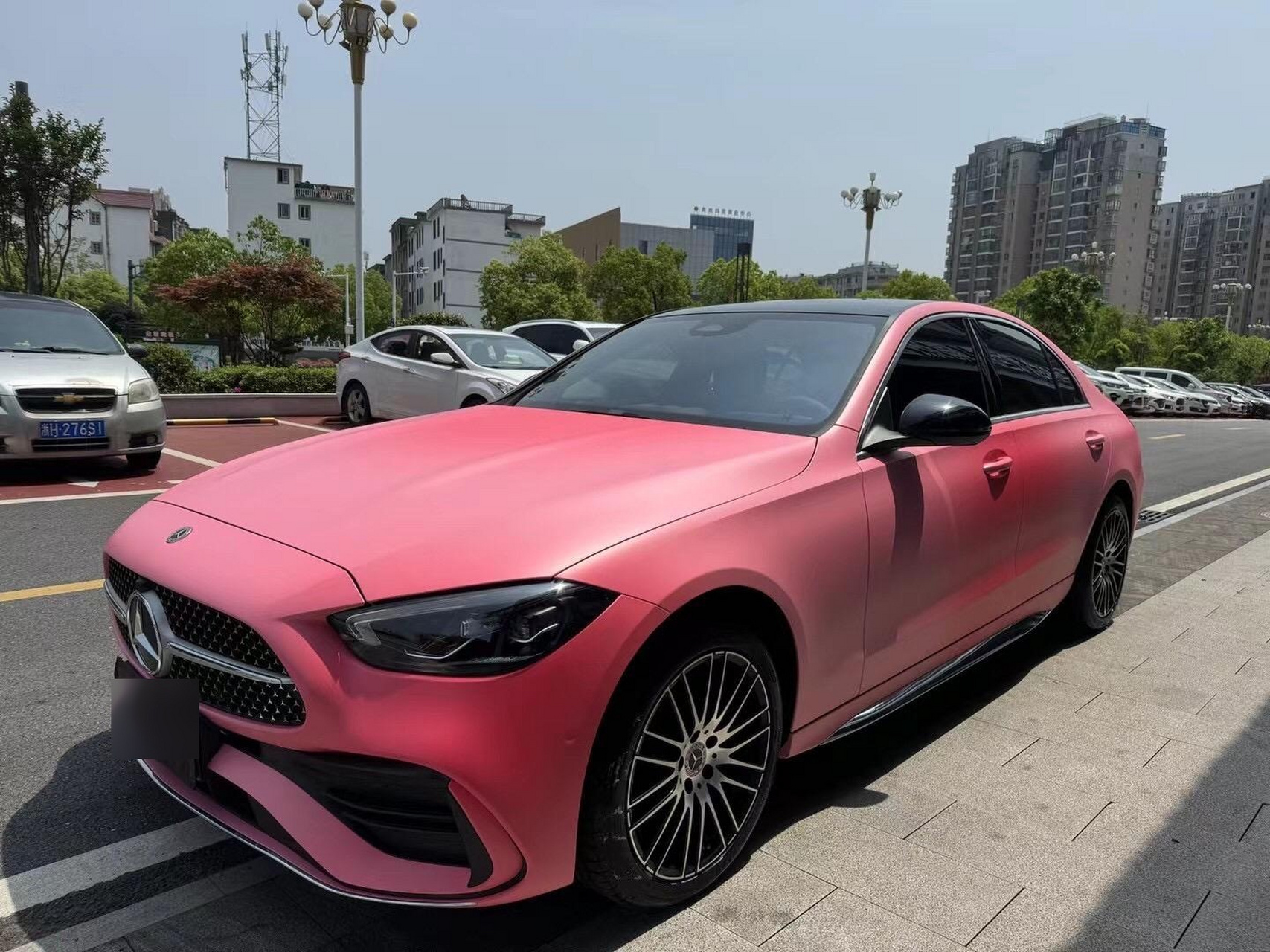 福州贴膜天花板.奔驰c260 定制改色羞羞粉