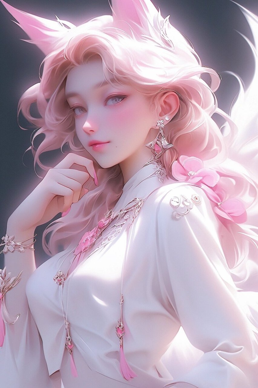 插画壁纸07妖媚性感小白狐 狐狸精 妖精