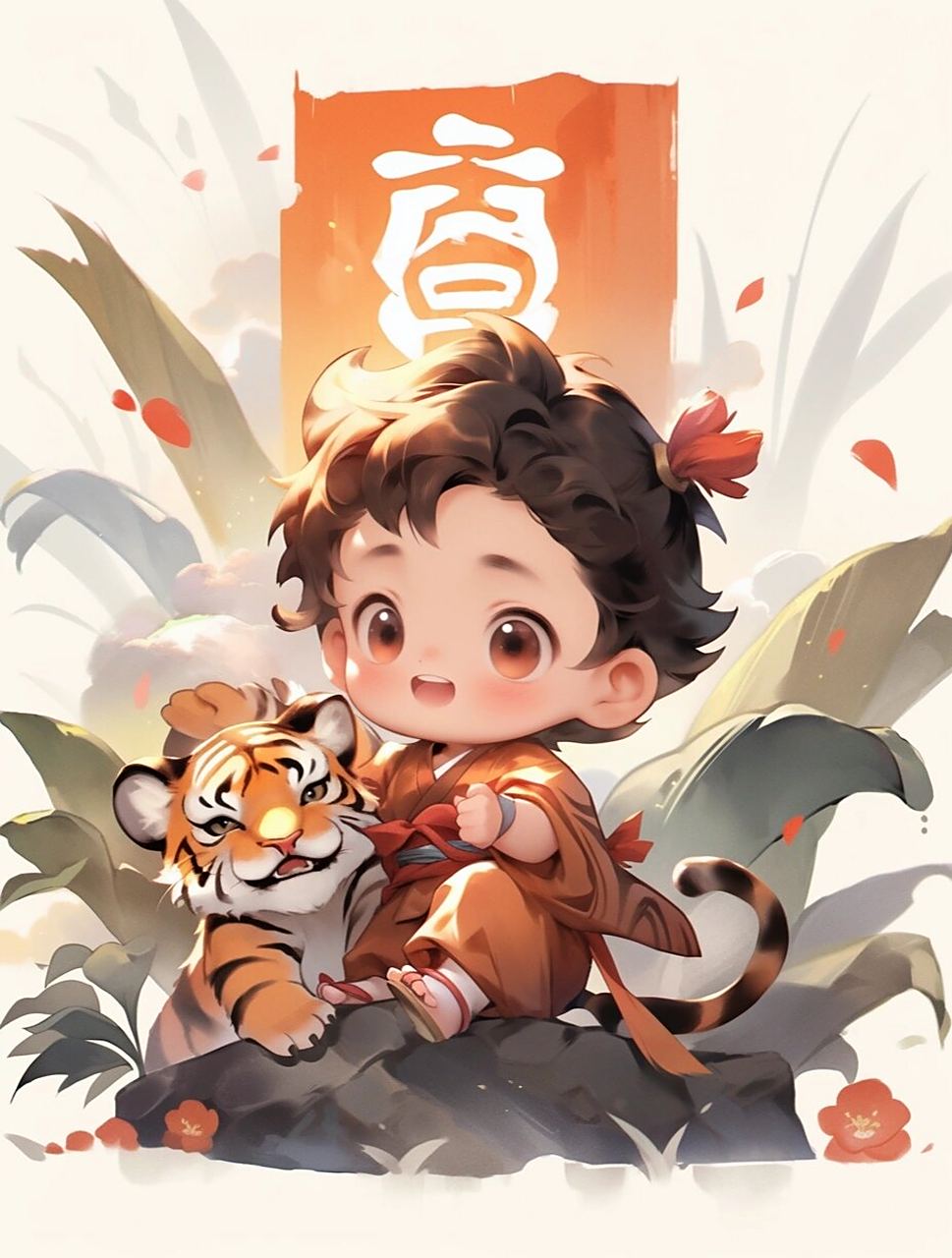 ai绘画/q萌古风唐装小男孩一 ai绘画,适合作为古风q版模拟经营手游