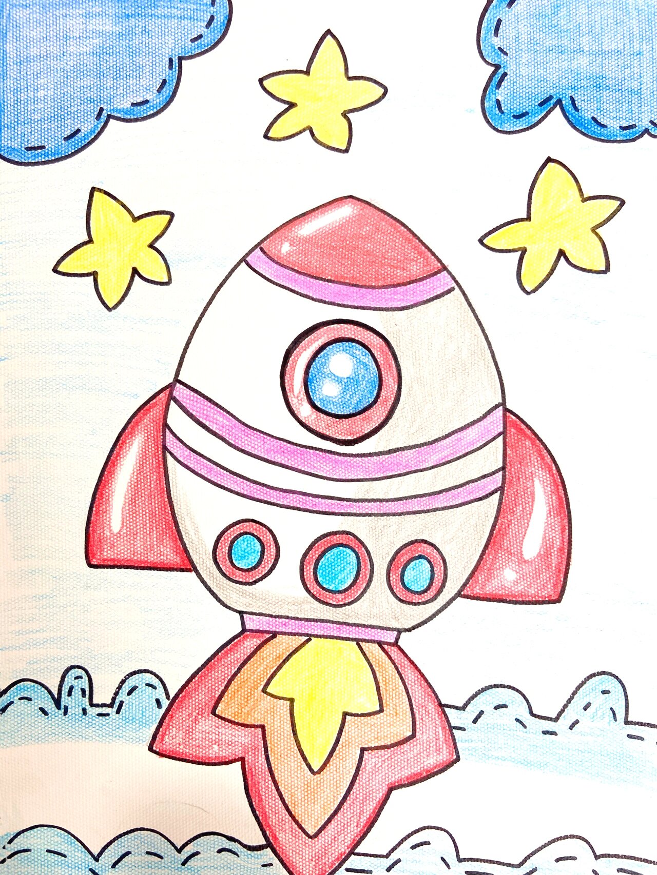儿童卡通画 创意儿童画 简笔画 火箭