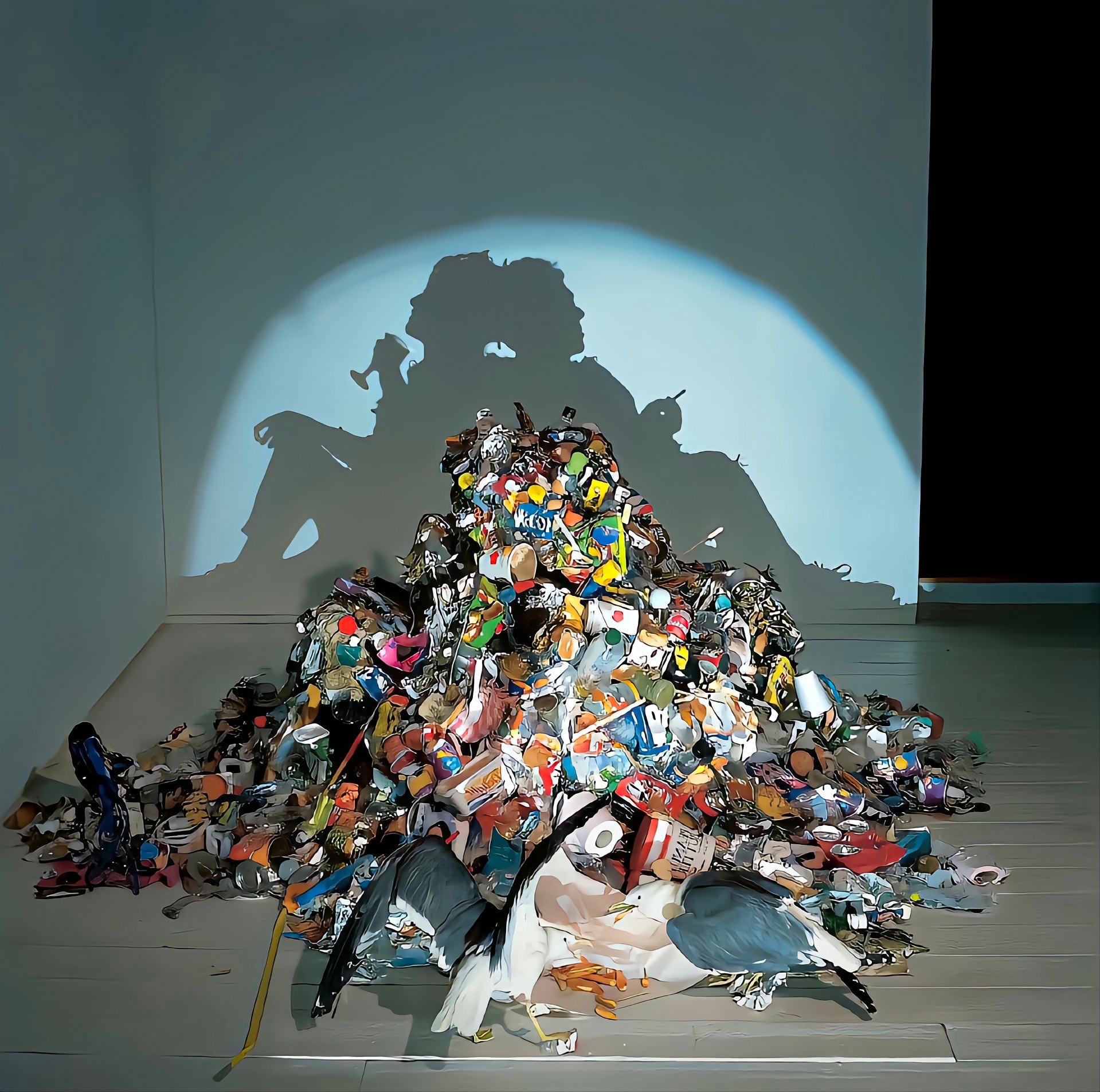 艺术家用垃圾堆成的影子