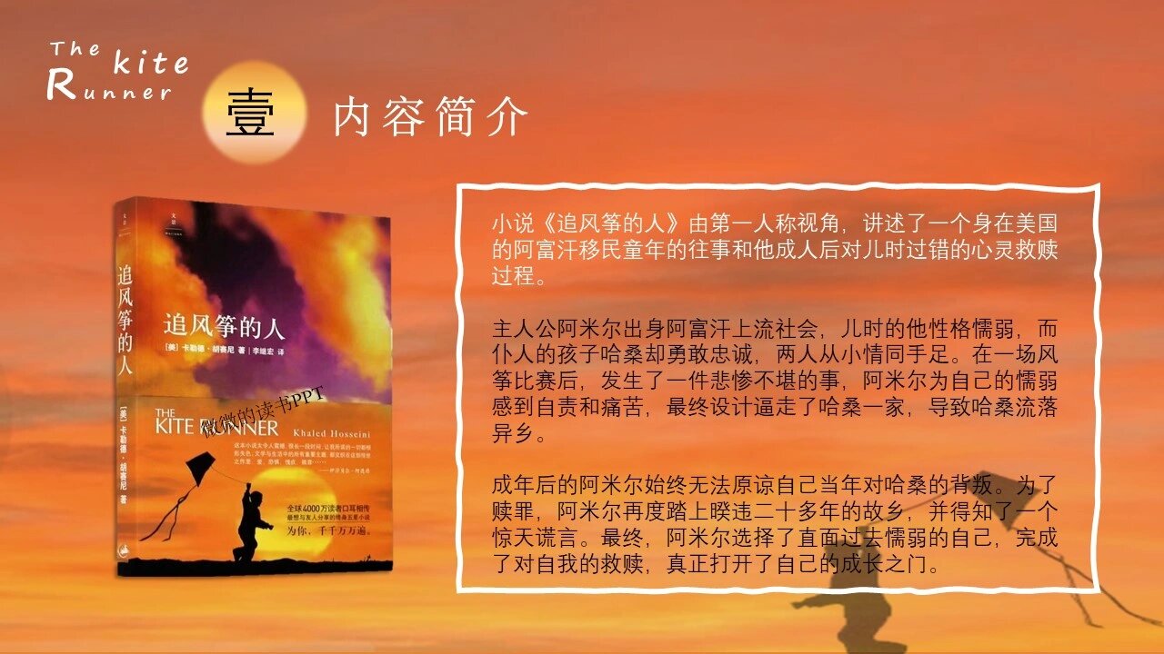 004高级感读书ppt|《追风筝的人》阅读分享