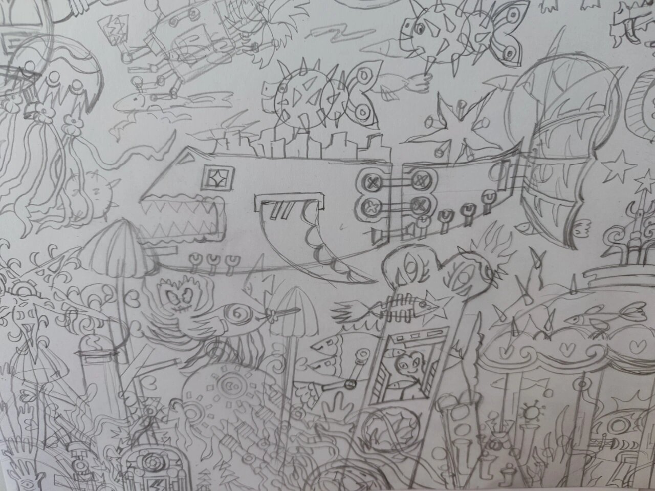 97科幻画《海洋未来城》铅笔构思