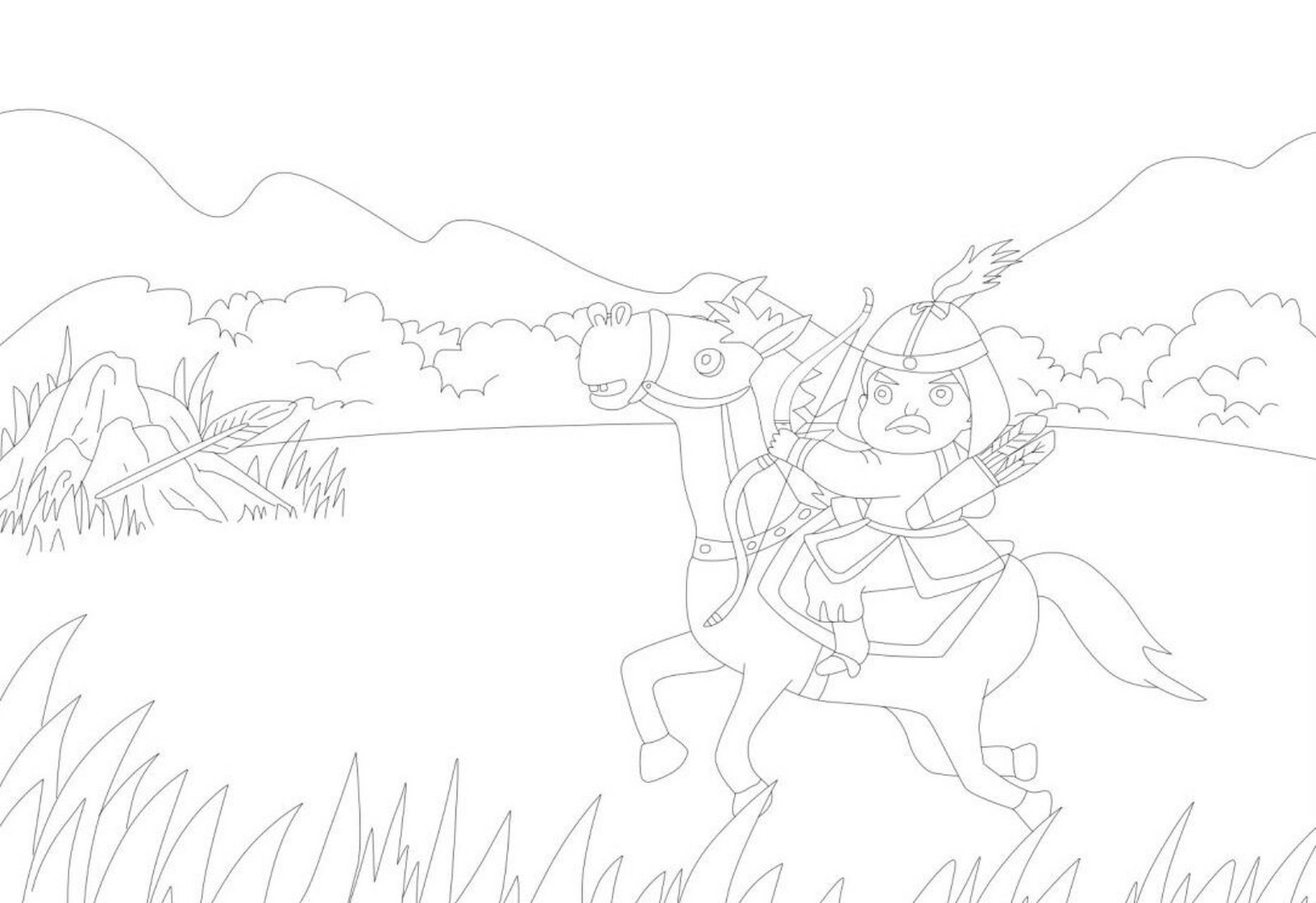 古诗配画《塞下曲》线稿图手抄报高清