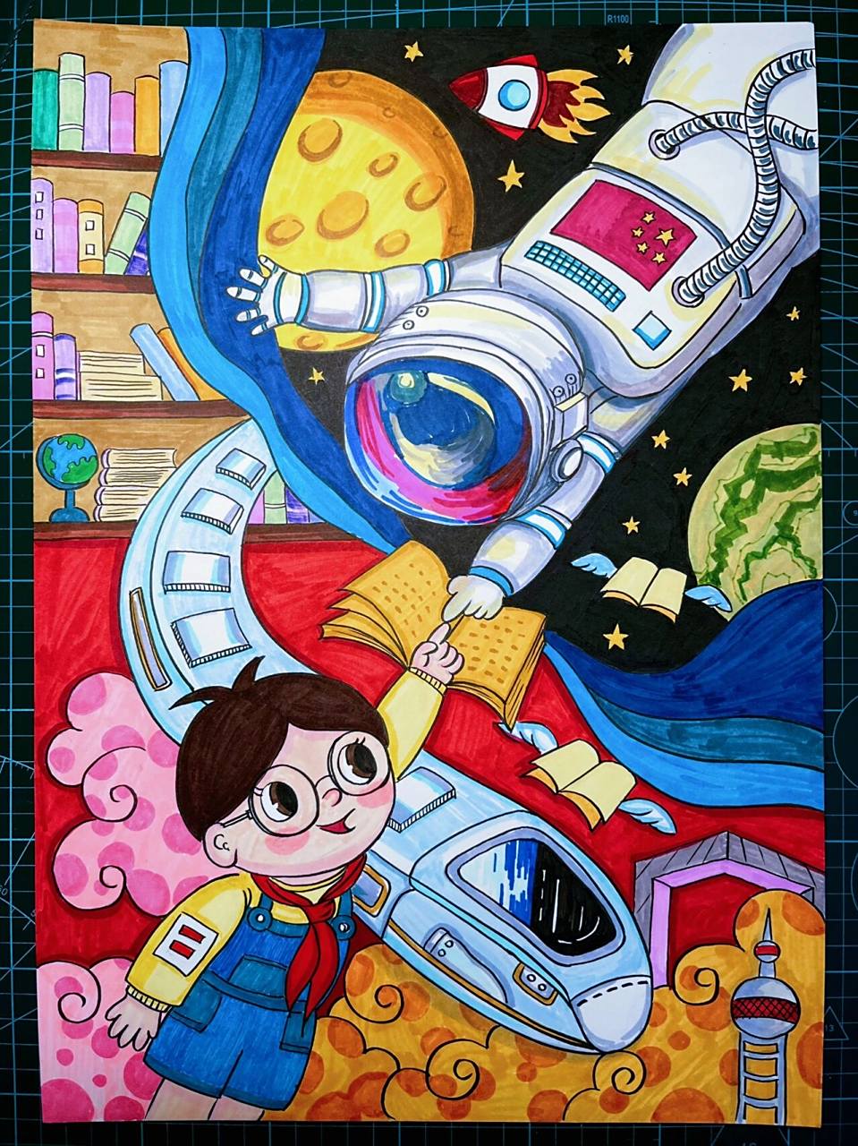 我的书屋我的梦 校园主题画儿童科幻画 宝们的梦想都是要做宇航员 这