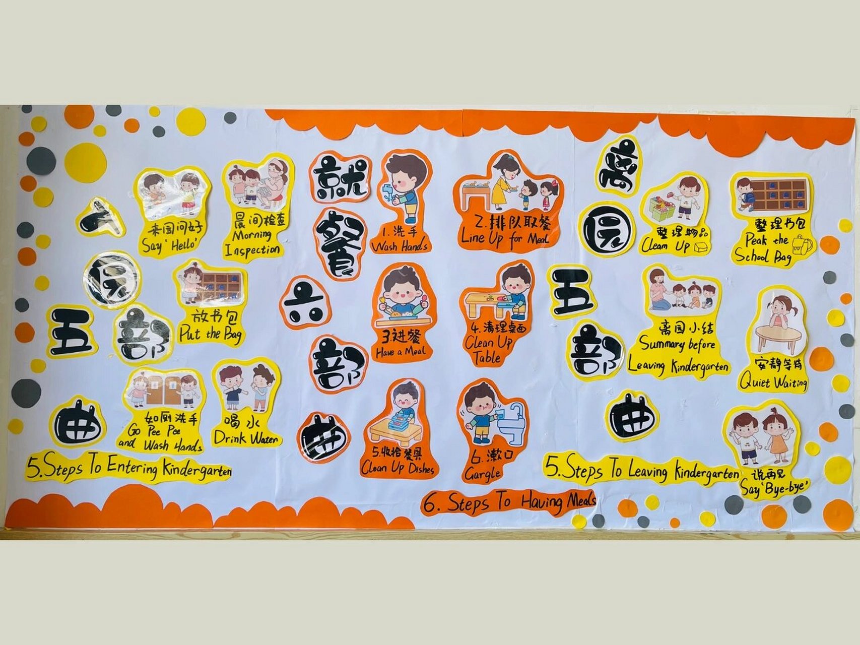 99黄色系幼儿园环创 99英语角主题墙红花栏评比栏值日 99值日表