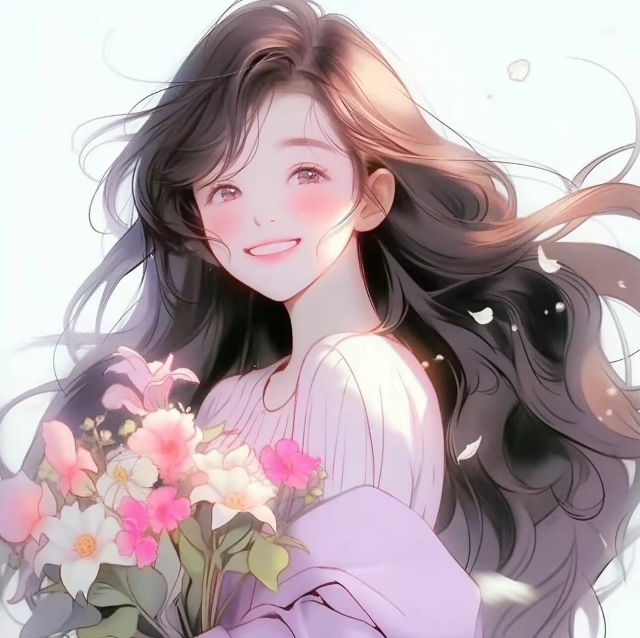 头像|捧花少女 爱笑的女孩运气不会差