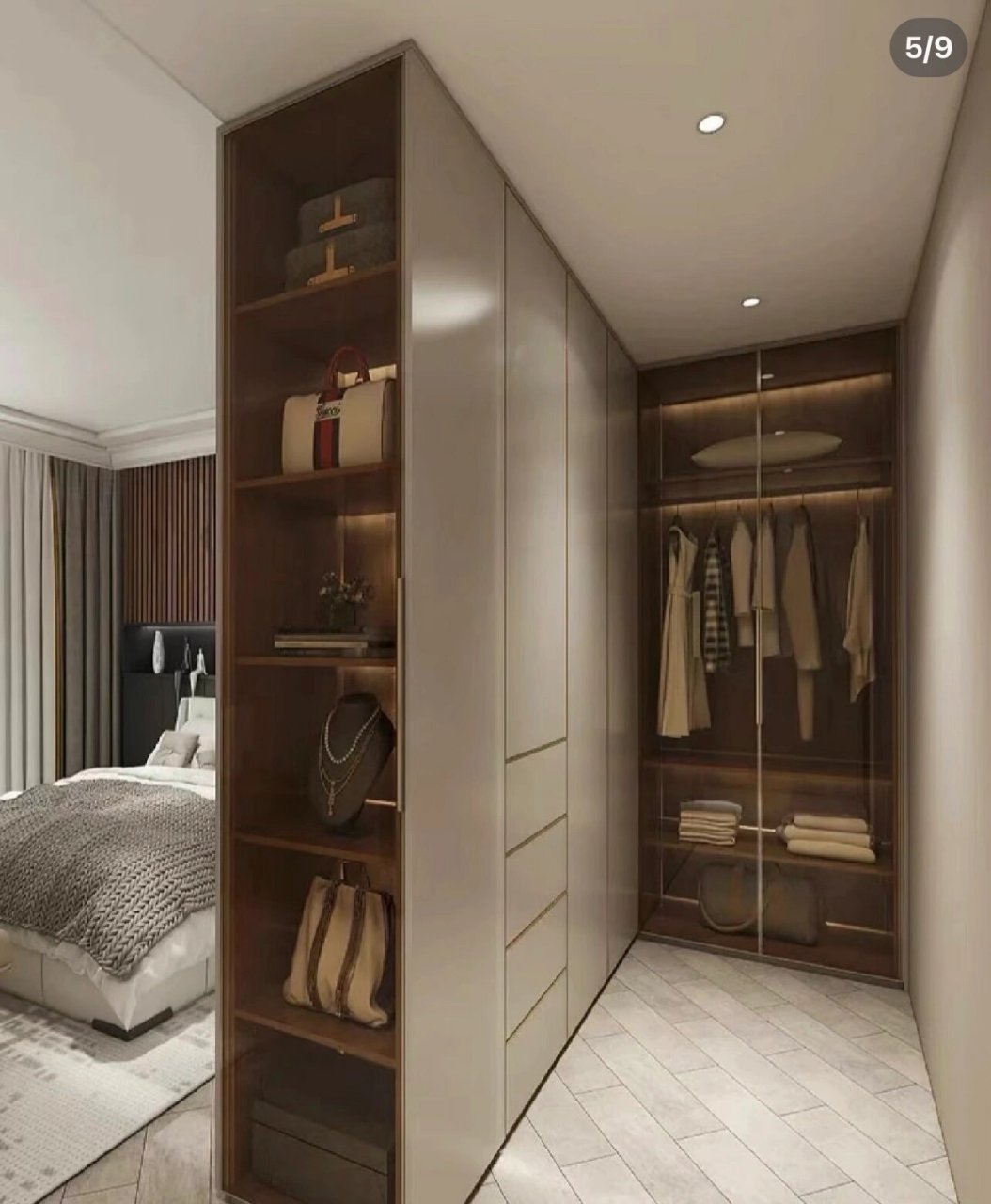 主卧l型衣柜 现代l型衣帽间是主卧比较流行的一种设计方式 它既能解决