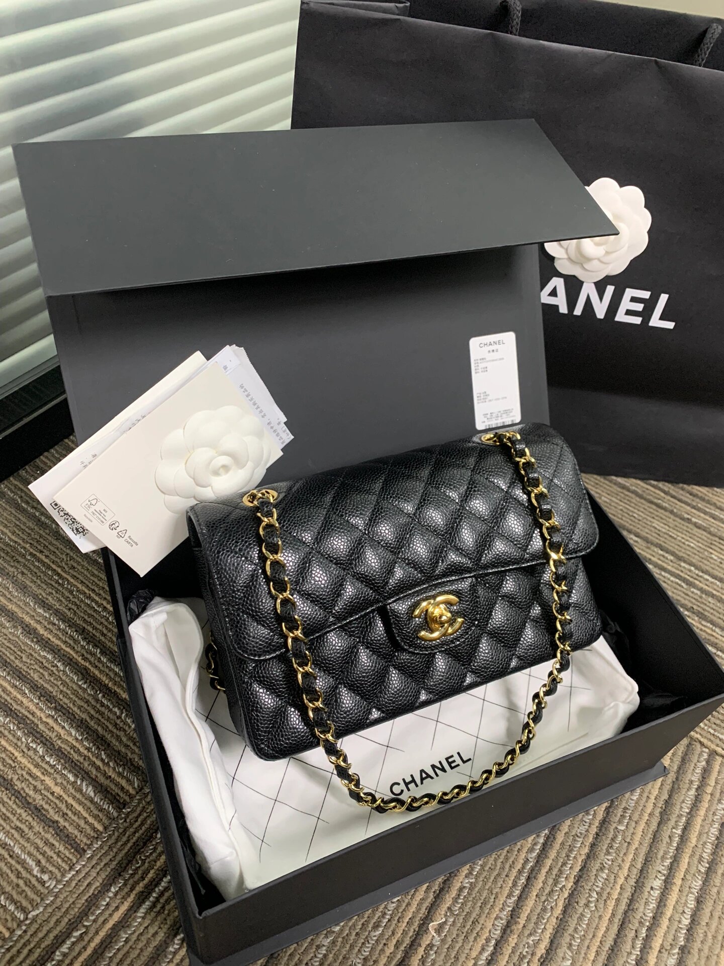 香奈儿小号黑金荔枝皮cf