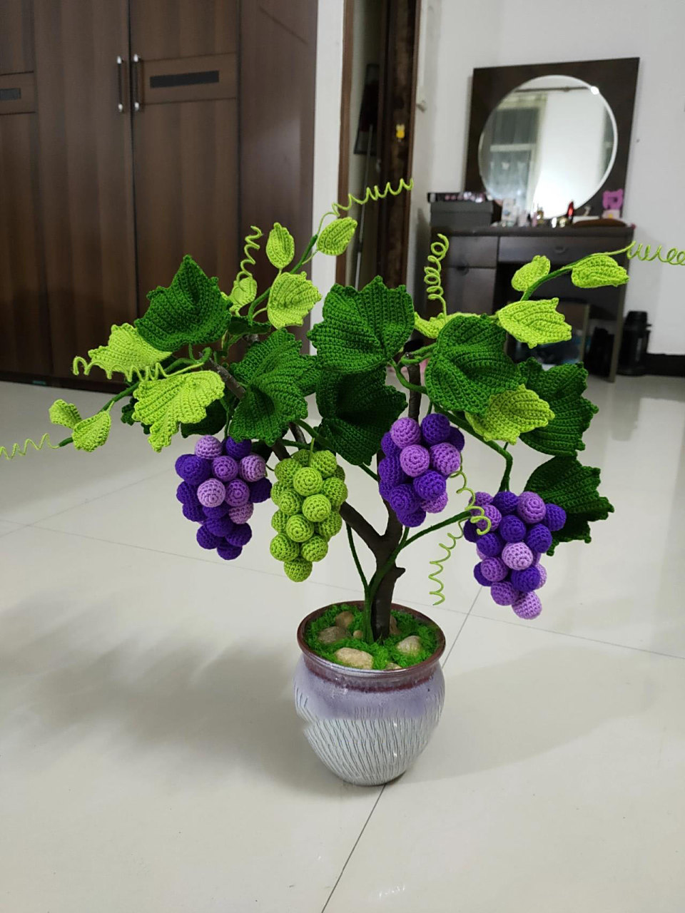 葡萄盆栽【附图解】 ①环起6ⅹ ②6v ③(ⅹ,Ⅴ)=18ⅹ ④~⑥=18ⅹ ⑦