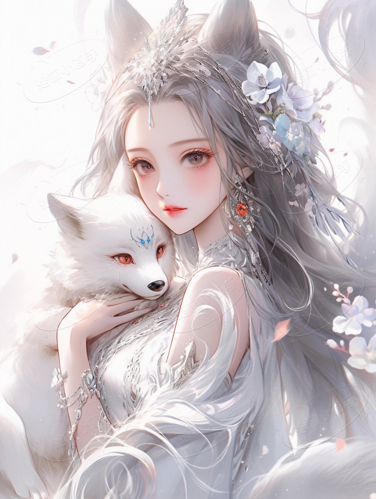 九尾白狐头像|这么可爱 快来抱走吧785图