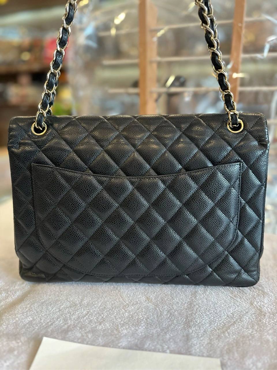 95新95chanel/香奈儿 黑金荔枝皮cf双盖maxi 95新95chanel/香奈儿