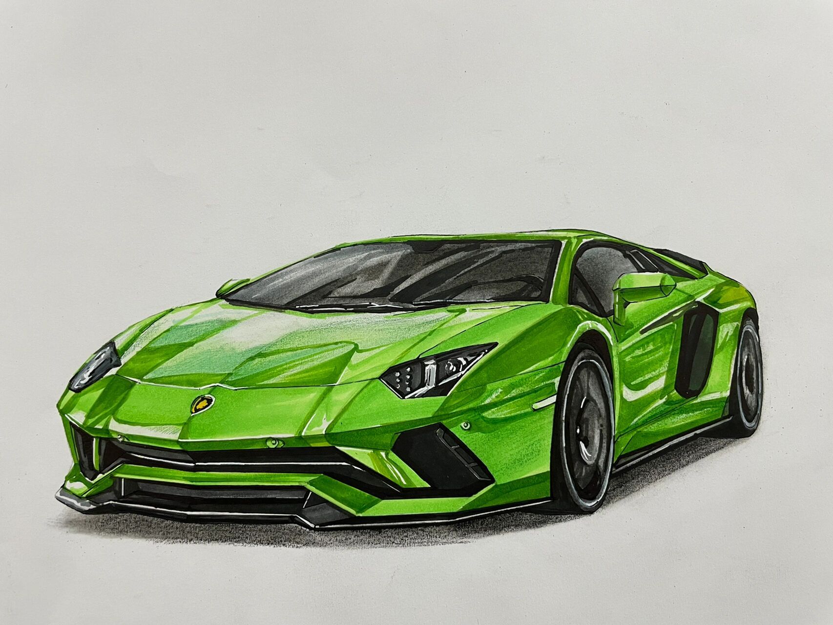 兰博基尼 aventador s 2017 汽车手绘 手绘汽车插画 纯马克笔 彩铅