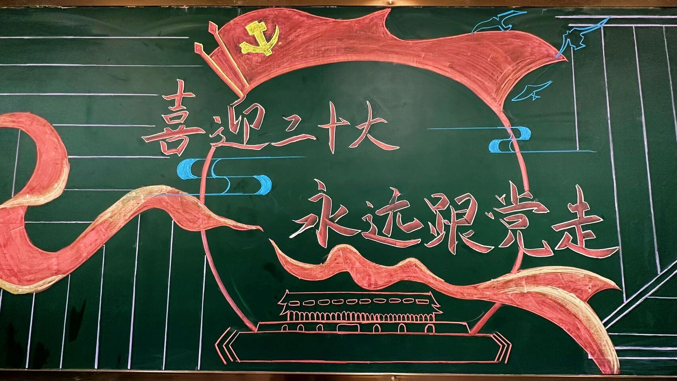 小学生"喜迎二十大"黑板报 小学生黑板报 主题"喜迎二十大 永远跟党走