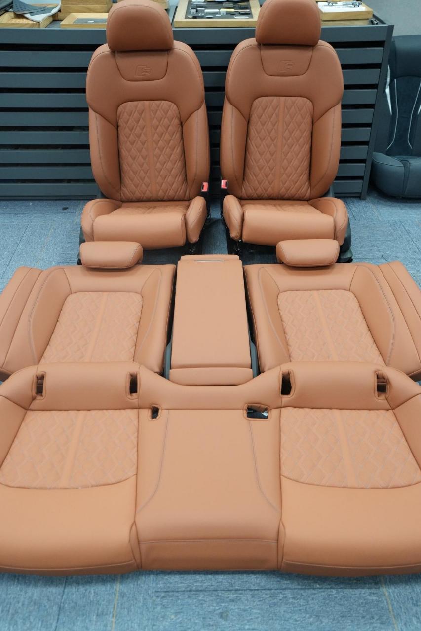 奥迪a6l换装宾利棕真皮座椅甄选运动皮套.原车座椅皮套拆掉更换皮套汽