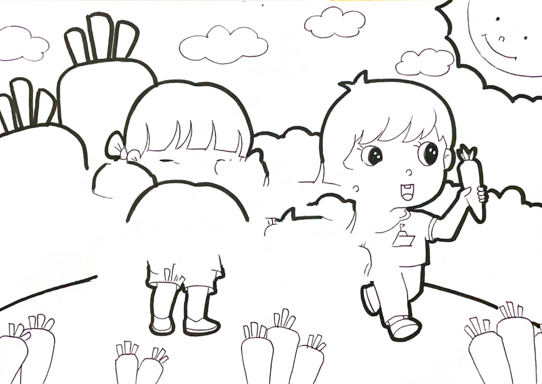 马克笔儿童画拔萝卜090909 马克笔儿童画卡通画简笔画主题画拔