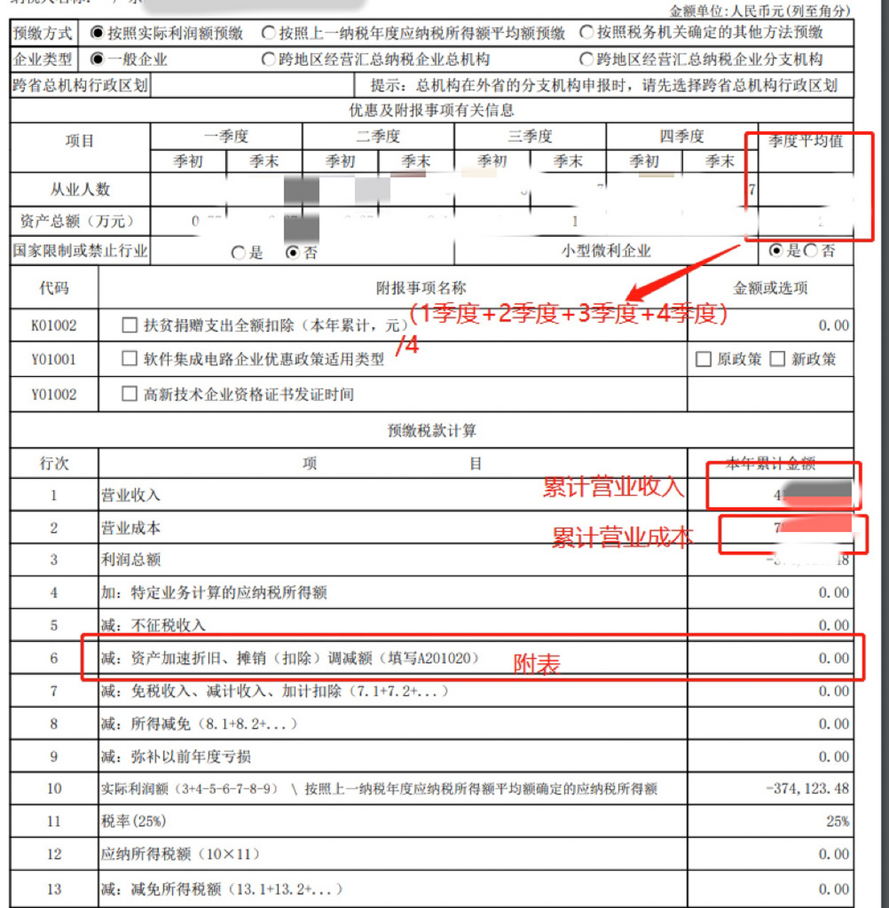 税季度申报表(a表)填写说明 企业所得税月(季)度预缴纳税申报表(a类)