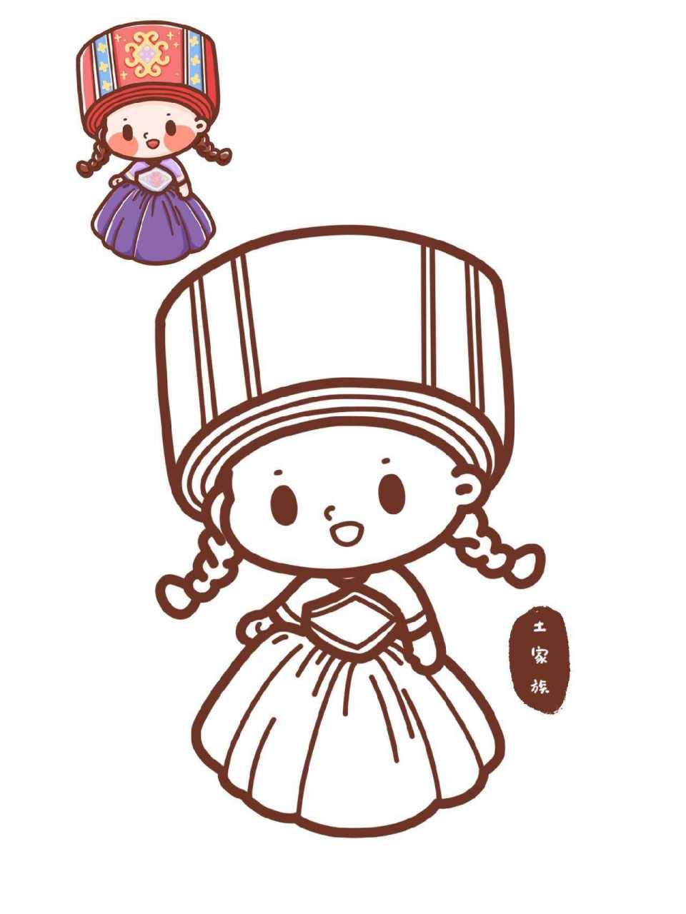 简笔画人物线稿 56个民族—土家族/东乡族/塔吉克族/塔塔尔族/独龙族