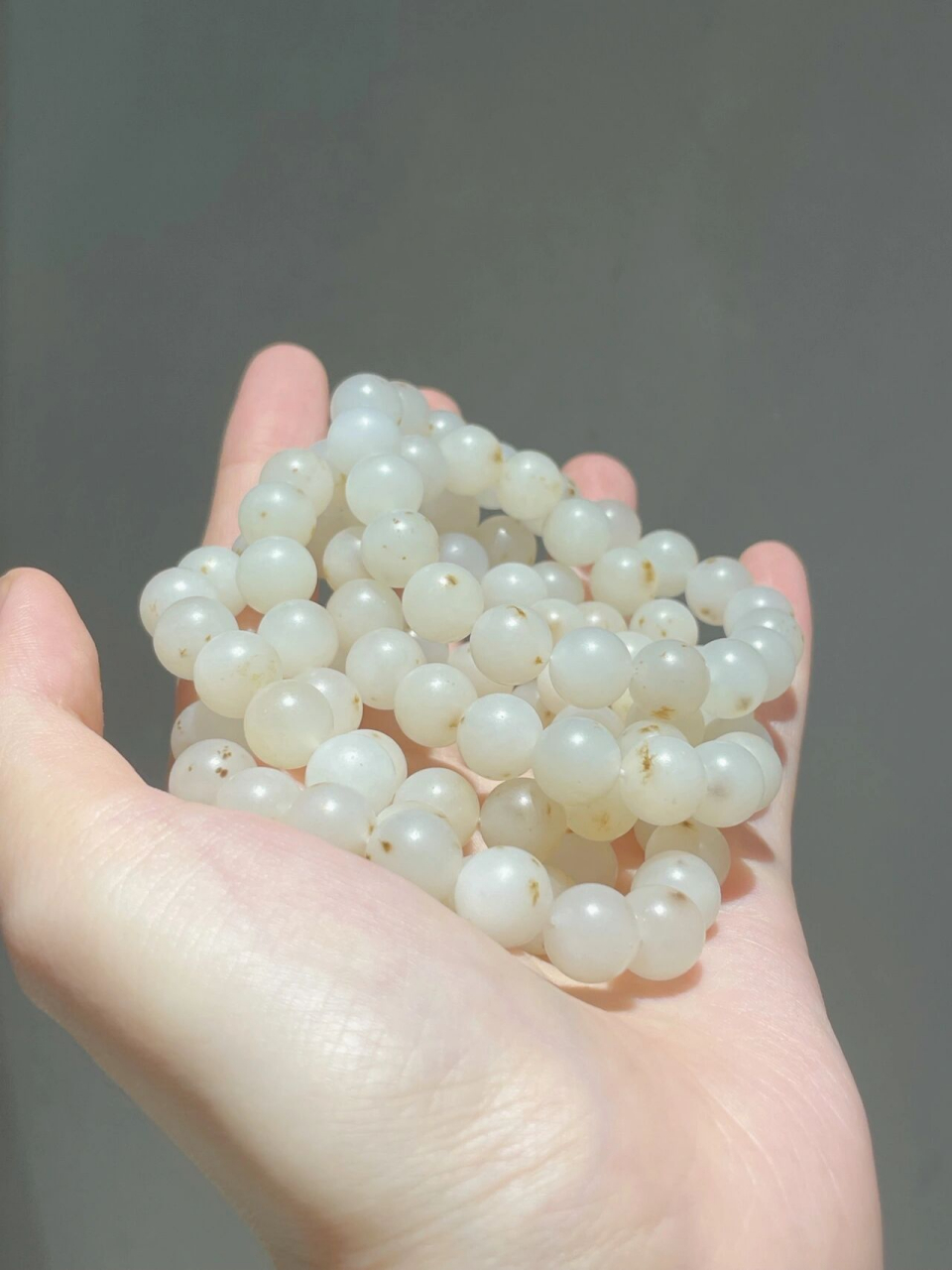 和田玉 新疆且末料 白玉桂花糕 10mm 手串 且末天泰料 糯白糯白的