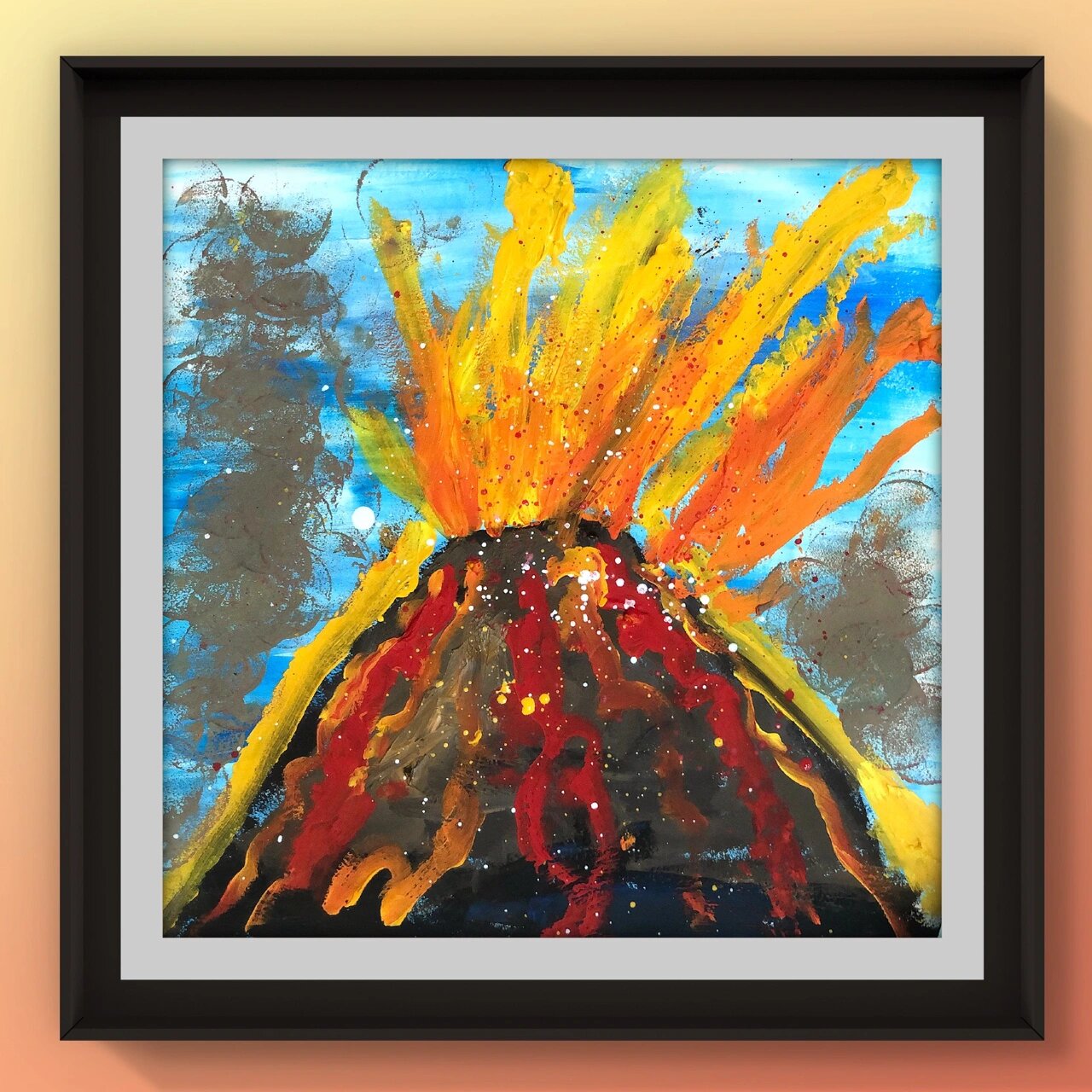 火山99《火山爆发》水粉画颜料创意美术作品96 8215通过情景