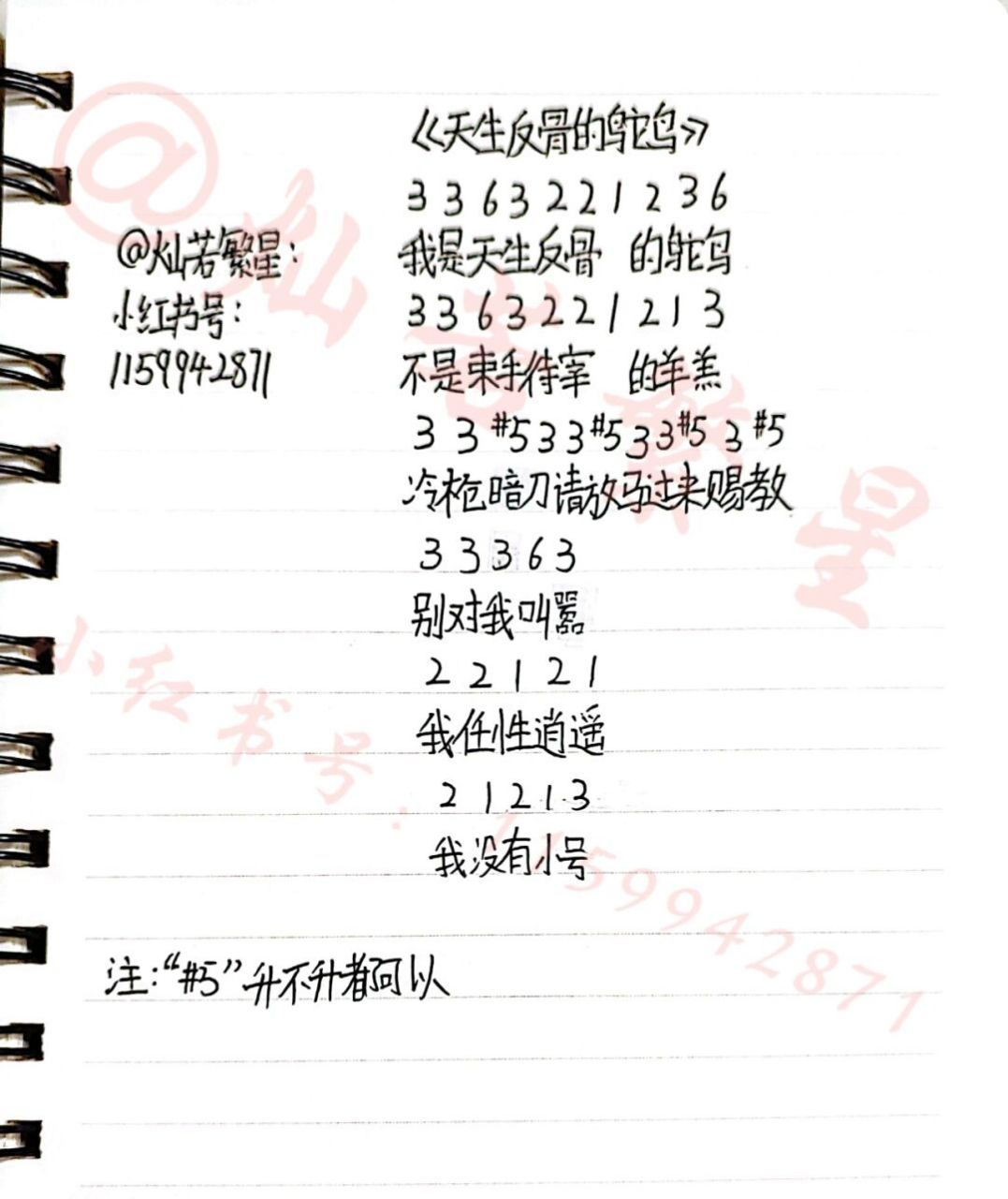 《天生反骨的鸵鸟》简谱 《天生反骨的鸵鸟》简谱,下一次想看什么简谱