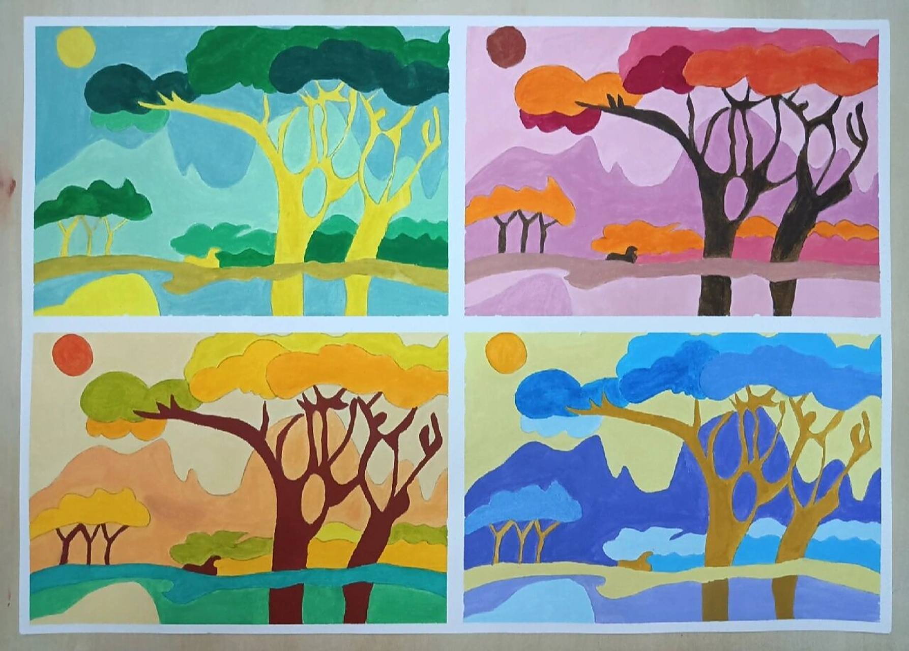 色相对比构成作业——四宫格   就这我画了好几天,太难了 参考了