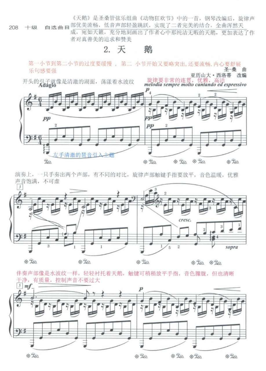 中国音乐学院 十级自选曲目《天鹅》 国音考级曲谱分享,附有笔记94
