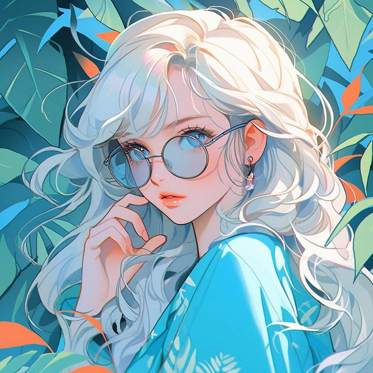 蓝色系插图风女生头像 ai绘画头像女生头像