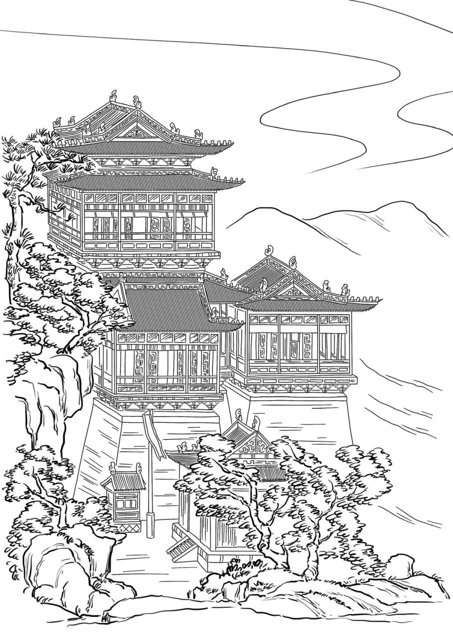 古建筑插画·岳阳楼 参考:元夏永岳阳楼图
