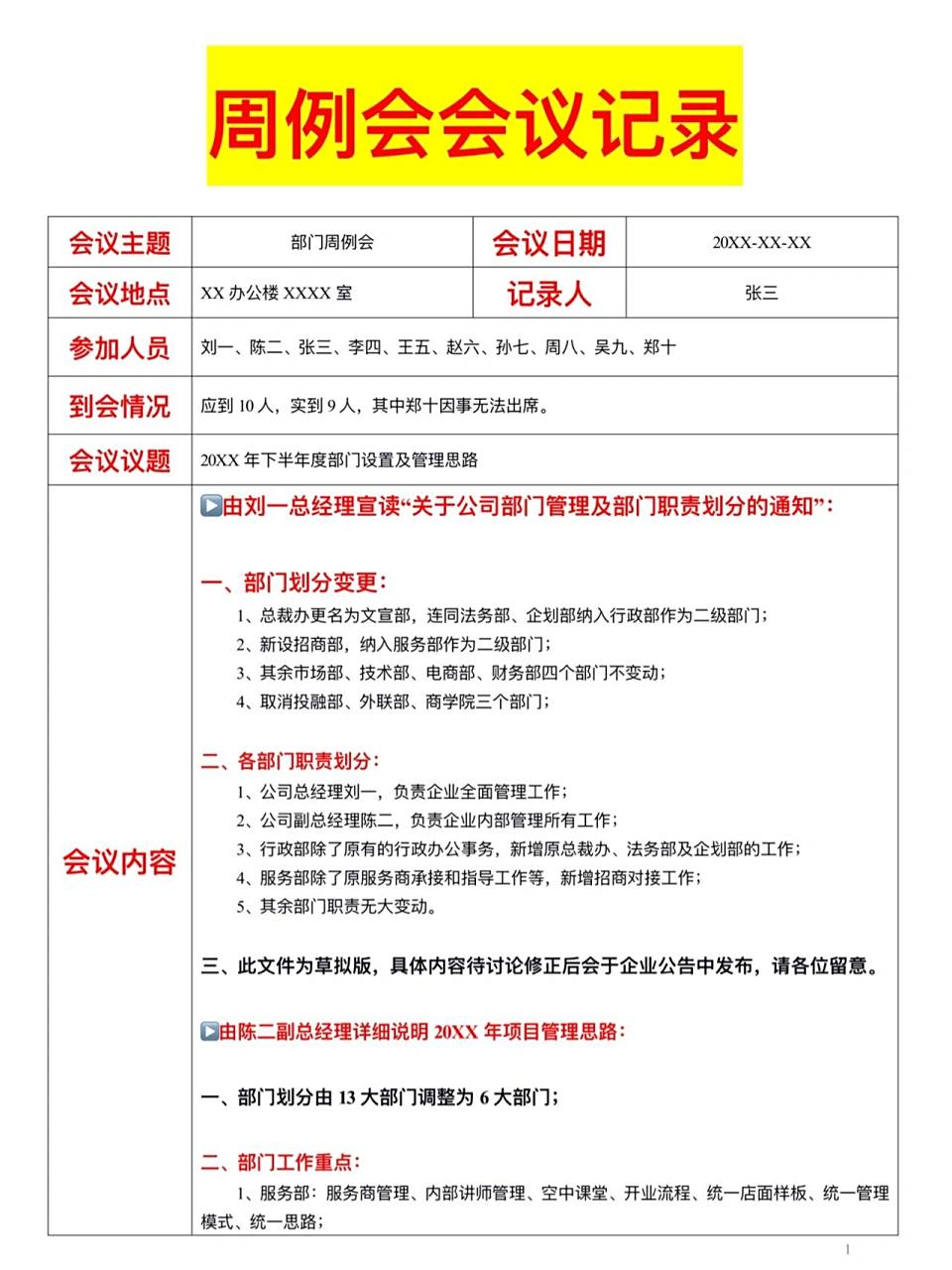 周例会会议记录