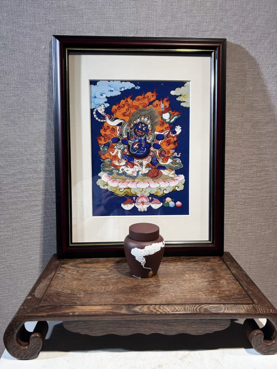 [鲜花]热贡精品唐卡  青金石粗矿颜料唐卡—六臂玛哈嘎拉护法 尺寸:38