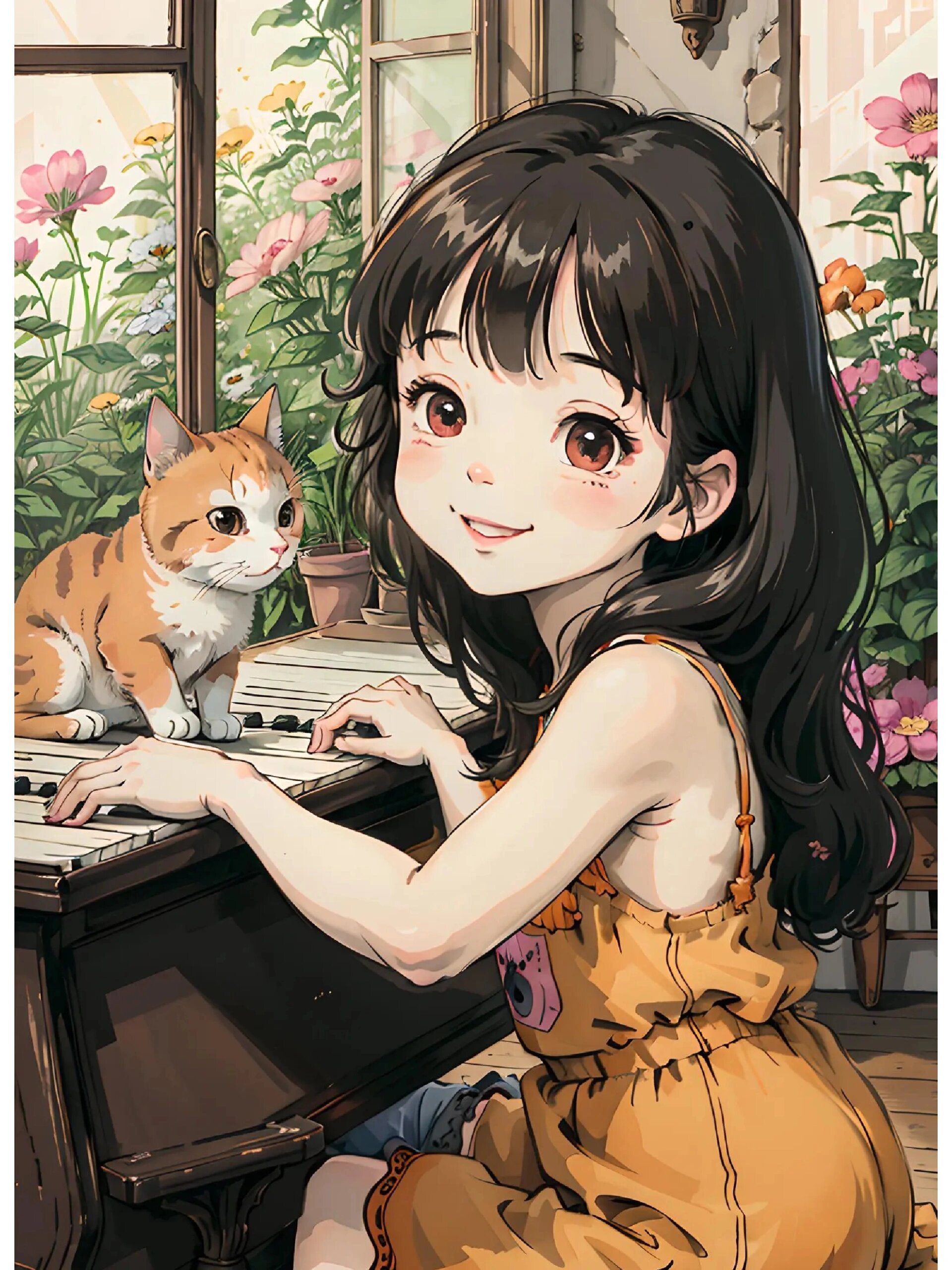 弹钢琴的小女孩/治愈系漫画