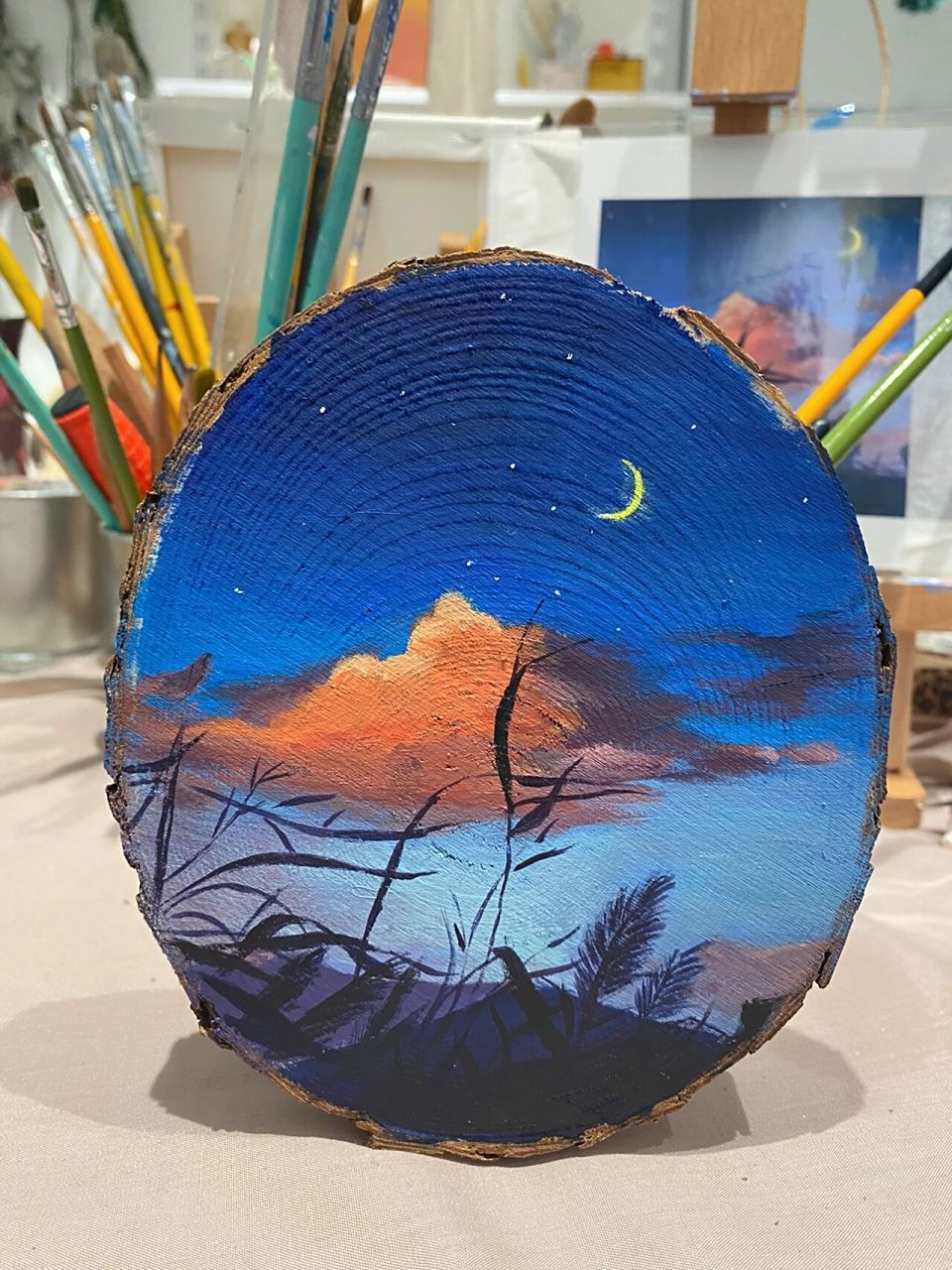 木片丙烯画/晚风 夕阳 和你 第一次尝木片画,感觉很适合画一些带有